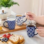 vancasso SELENE Coffee Mugs Set of 6, 12 Oz Porcelain Coffee Cups with Handle, Ceramic Tea Cup for Cappuccino, Latte, Tea, Cocoa, Dishwasher & Microwave Safe Gift Sets, Vintage Blue - Image 6