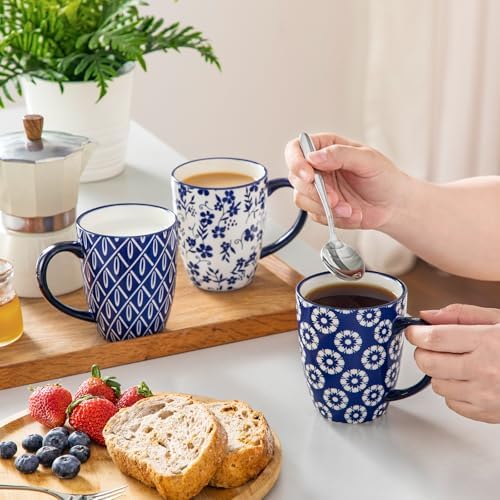 vancasso SELENE Coffee Mugs Set of 6, 12 Oz Porcelain Coffee Cups with Handle, Ceramic Tea Cup for Cappuccino, Latte, Tea, Cocoa, Dishwasher & Microwave Safe Gift Sets, Vintage Blue - Image 6