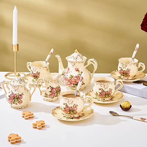 Tea Cups and Saucers Set of 4, 8 Oz (Pink Rose) - Image 4