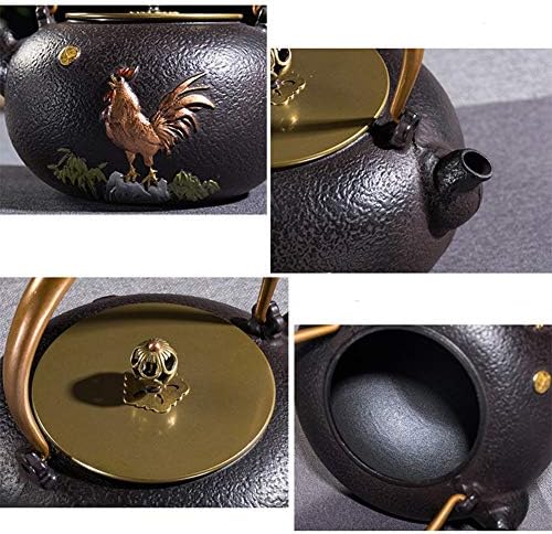 Cast Iron teapot,Classic Tea Kettle,Large Cast Iron Tea Kettle with Trivet Stand and Copper Lid, Anti Rust Japanese Tetsubin Teapot for Electric Ceramic Stove, Black 1600ML - Image 3
