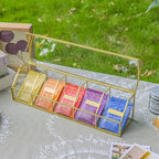 NCYP Glass Tea Bags Organizer with 5 Grids Compartments, Indoor Counter Top Brass Display Case with Lid, Storage Box, Gold, Decor, Teabag Storage, 14.5 x 3.6 x 3.66 Inches (Glass Box Only) - Image 2