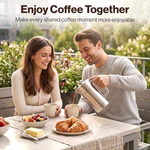EDELHAUS Stainless Steel French Press Coffee Maker - Plastic-Free, 34 oz - Image 3