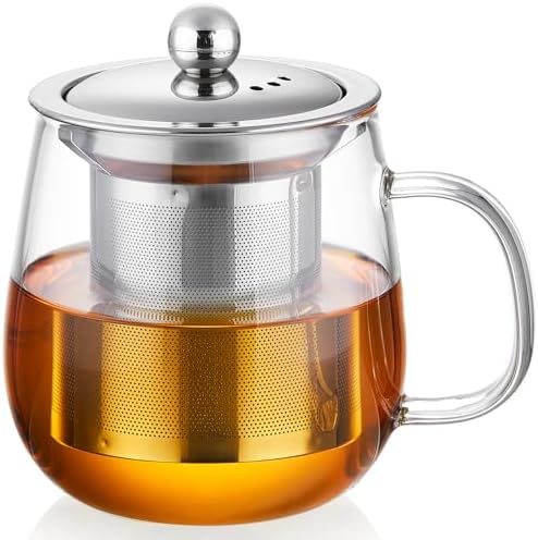 DOPUDO Glass Tea Cup with Infuser and Lid, 14.5oz/450ml Large Borosilicate Glass Teacup with Stailess Steel Filter, Clear Mug for Loose Leaf Blooming Tea, Dishwasher Safe - Tea Maker Gift. by DOPUDO