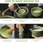 Matcha Whisk Set, 14oz Ceramic Matcha Bowl with Spout, Bamboo Whisk, Whisk Holder, Scoop, Sifter - 8Pcs Elegant Matcha Set for Gifting and Personal Use Bright Green - Image 7