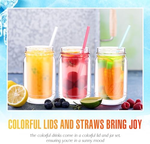 Suclain Plastic Mason Jars with Handles, Lids and Straws, Classic Color - Image 4