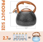 GGC Tea Kettle for Stove Top, Loud Whistling Kettle for Boiling Water Coffee or Milk, 3.1 Quart Heavy Stainless Steel Starry Black Kettle with Wood Pattern Handle, Unique Button Control Kettle Outlet - Image 3