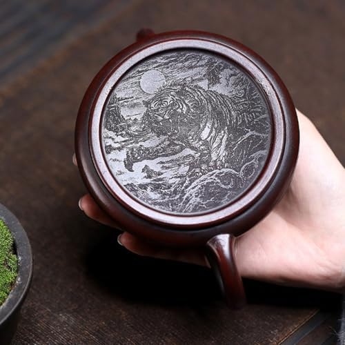 Tea Kettle Creative Hand-carved Red Sand Dragon And Tiger Leaping Stone Scoop Teapot For Home Use Ceramic Tea Infuser - Image 5