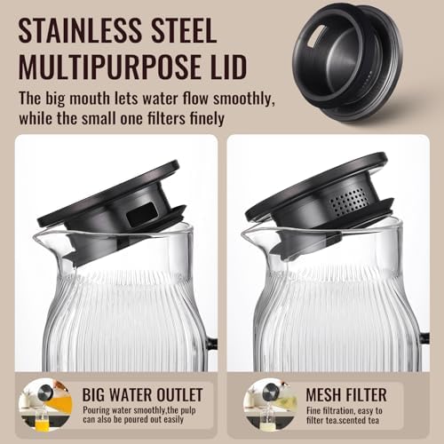 2 Pack 2 Liter/68 oz Square Glass Pitcher with Lid, Classic Stripes Water Pitchers with Handle for Fridge, Large Jug for Iced Tea, Coffee, Borosilicate Glass Carafe for Hot/Cold Brew Drink, Black - Image 5