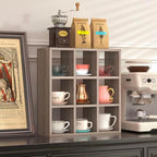 Helsin 9 Grid Vintage Coffee Mug Display Rack, 16inch Wall Mounted Wooden Curio Shadow Box Shelf, Cup Floating Shelves Display and Organizer - Image 2