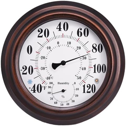 Temperature and Humidity Monitor, Wall Thermometer Indoor, 8 inch Vintage Temperature and Humidity Monitor for Living Room by BEAHING
