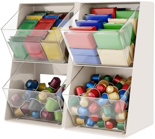 2 Pack Large Coffee Pod Holder, Coffee Station Counter Container Stackable Pantry Storage Organizer Bins, Creamer Suger Plastic Accessories Organizer for Office Home Kitchen Supplies(White) by Unknown