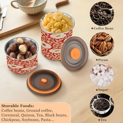 Red Peony Flowers Designed Food Storage Containers With Lids Stainless Steel Containers For Pantry Button Opening Canisters For Cereal - Image 6