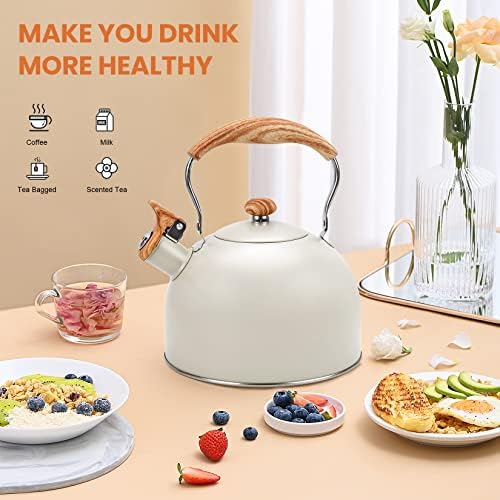 2.6 Qt Stainless Steel Whistling Tea Kettle Stovetop, Beige - Image 4