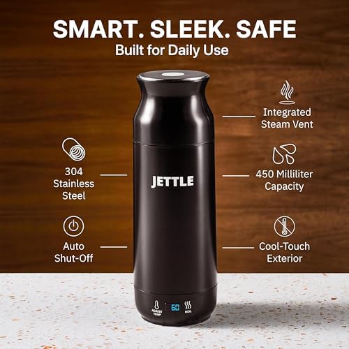Jettle Portable Electric Kettle, 450ml Travel Water Boiler with LED, Black - Image 4