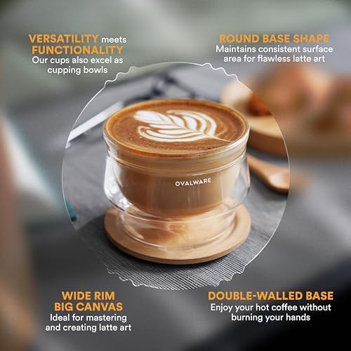 ovalware Double Wall Latte Art Cups 8.5oz/250ml | Set of 2, Wide Rim - Image 5