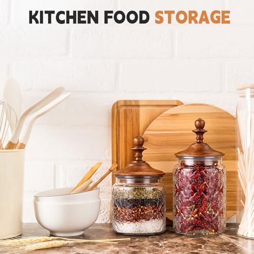 Suclain 6 Pack 24oz Glass Spice Jars with Dark Wood Lids Vintage Canisters with Begonia Pattern Airtight Food Storage Container for Home Kitchen Tea Coffee Spice Pantry Organization Decorations - Image 4