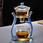 RORA Lazy Kungfu Glass Tea Set Semi Automatic Drip Rotating with Infuser Glass Teapot Set (6 cups) - Image 2