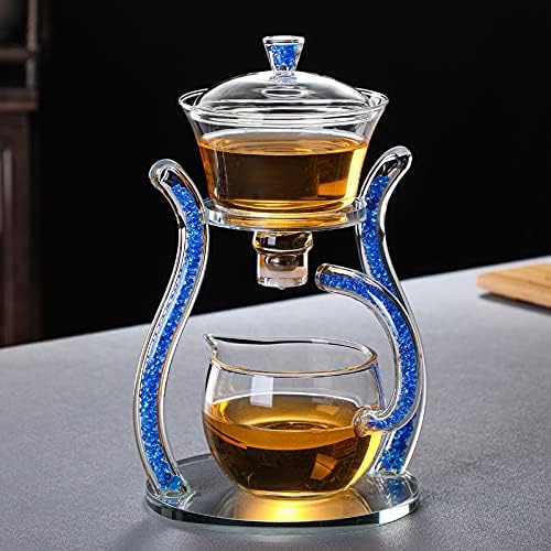 RORA Lazy Kungfu Glass Tea Set Semi Automatic Drip Rotating with Infuser Glass Teapot Set (6 cups) - Image 2