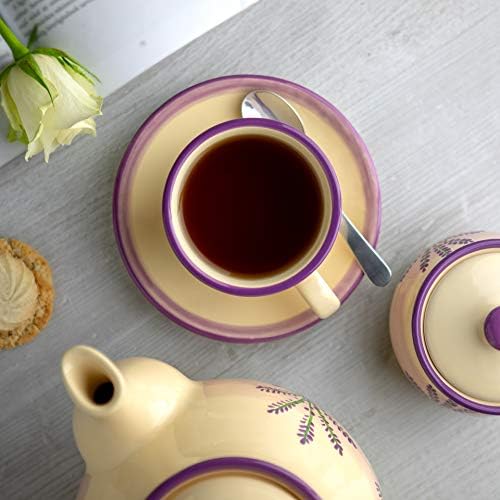 City to Cottage Handmade Lavender Floral Purple And Cream Ceramic 8.4oz/250ml | Cappuccino, Coffee, Tea Cup and Saucer, Unique Designer Pottery for Tea Lovers - Image 3