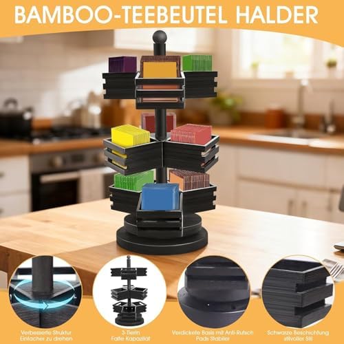 Tea Holder Organizer 3-Tier Large Capacity Rotating Sugar Packets Chest - Image 4
