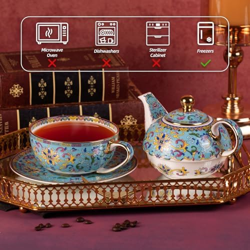 KAMMAK Tea for One Set, Ceramic Teapot, Bone China Tea Set, Cup and Saucer - Image 6