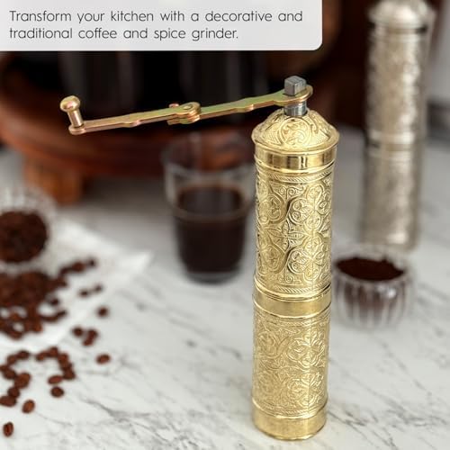 Handmade Turkish Pepper & Coffee Grinder, Refillable Turkish Spice Mill with Adjustable Coarseness, Manual Coffee Mill with Handle, Coffee Grinder Metal with Hand Crank 22 cm-8.66 inch (Yellow) - Image 3
