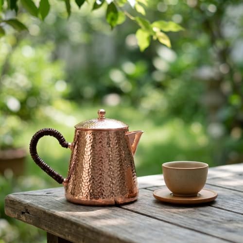 Copper Kettle Handmade Teapot Hammered Pattern Handle Precision Spout Rounded Top Compact Frame For Water Boiling Tea, style to 1 - Image 7