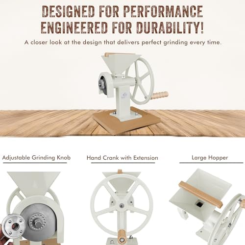 Manual Hand Grain Mill White | Heavy-Duty Hand Operated Food Grinder for Wheat, Corn, Oats, Coffee Beans, Rice & Dry Grains | Hand Crank Kitchen Flour Mill for Home, Camping, Survival & Everyday Use - Image 3