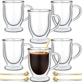 Gejoy 6 Sets Double Wall Glass Coffee Mugs with Spoon Insulated Clear Coffee Mug with Handle Borosilicate Glass Coffee Cups Latte Cup for Cappuccino, Tea, Latte, Espresso, Hot Beverage(12 OZ) by Gejoy
