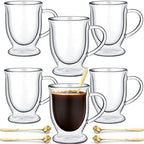 Gejoy 6 Sets Double Wall Glass Coffee Mugs with Spoon Insulated Clear Coffee Mug with Handle Borosilicate Glass Coffee Cups Latte Cup for Cappuccino, Tea, Latte, Espresso, Hot Beverage(12 OZ) by Gejoy