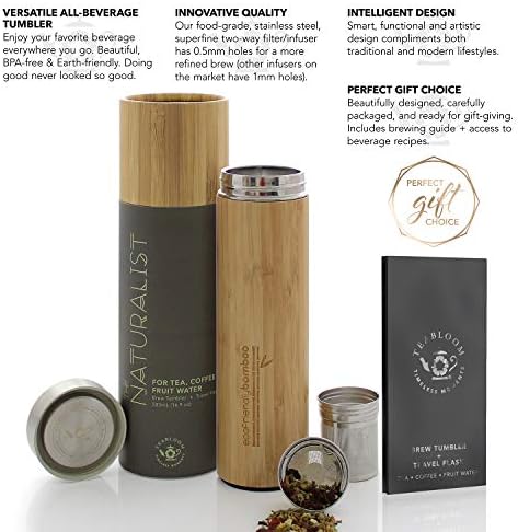 Teabloom All-Beverage Travel Tumbler – Large Capacity 17 oz / 500 ml – Insulated Thermos Mug – Eco-Friendly Bamboo – Hot and Cold Tea Infuser – Cold-Brew Coffee – Fruit-Infused Water – The Naturalist - Image 5