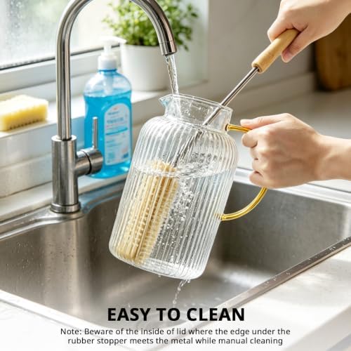 Bivvclaz 3 Liter 101 oz Stripes Gold Glass Pitcher with Lid and Handle - Image 3
