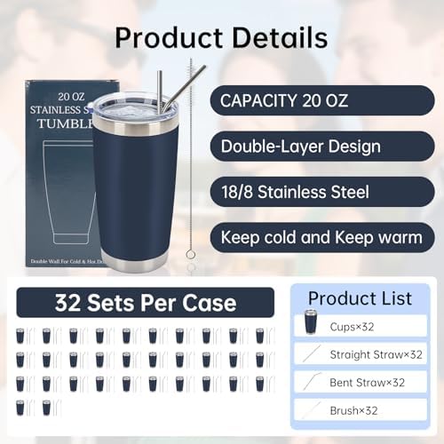 IEOVIEE 32 Pack 20oz Stainless Steel Insulated Bulk Tumblers with Lid&Straw - Image 2