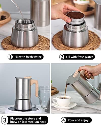 Sivaphe Stovetop Espresso Maker Stainless Steel and Aluminum Moka Pot 9cup - Image 4