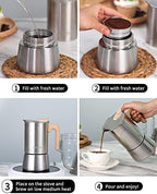 Sivaphe Stovetop Espresso Maker Stainless Steel and Aluminum Moka Pot 9cup - Image 4