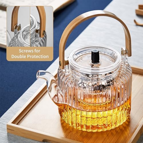 Glass Teapot with 2 Infusers 1100ml/37.2 fl oz, Heat-Resistant Borosilicate Glass Tea Pot with Infuser for Loose Leaf Tea, Stovetop Safe - Image 6