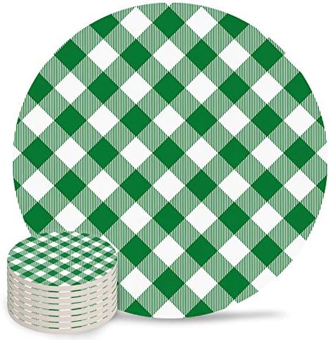 Coasters for Drinks Set of 8, Pastoral Style Deep Green Lattice Ceramic Cup Mat, Absorbent Ceramic Stone Coasters with Cork Base for Coffee, Cups, Wooden Table, Home Decor 4 Inch by Daleng
