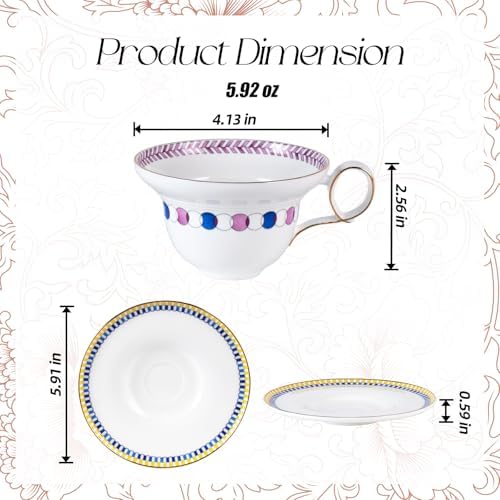 KAMMAK Tea Cups Set of 2,Ceramic Floral Pattern Demitasse Cup - Image 2