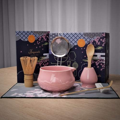 Joyscale Matcha Whisk Set, Matcha Set Whisk And Bowl, 9 Pcs Matcha Kit Set(Relief Mountain Design), 18 OZ, Japanese Matcha Tea Set, Matcha Making Kit Gifts for Tea Lovers(Pink) - Image 2