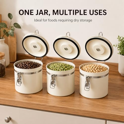 MEGAWISE Coffee Canister, 2.8L Airtight Stainless Steel Coffee Container with CO2 Valve, Date Tracker, Locking Lid, 304 Inner Bowl for Coffee Beans, Grounds, Tea, Sugar, Cream White - Image 6