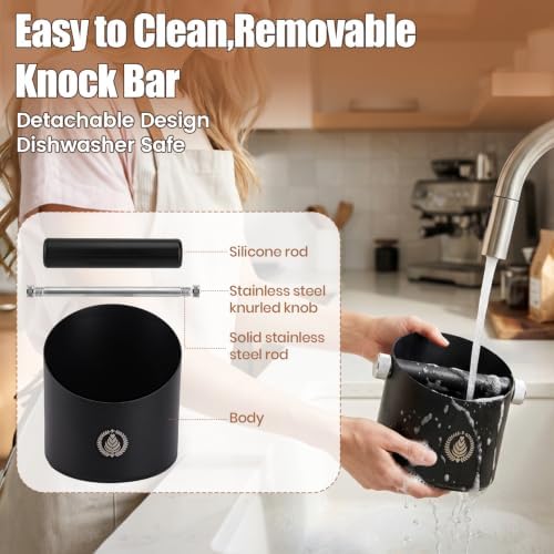 Espresso Knock Box,1.5L Large Capacity Coffee Knock Box with Barista Towels,Removable Knock Bar & Non-Slip Base,Stainless Steel Espresso Accessories for Home,Café & Coffee Cart - Image 5