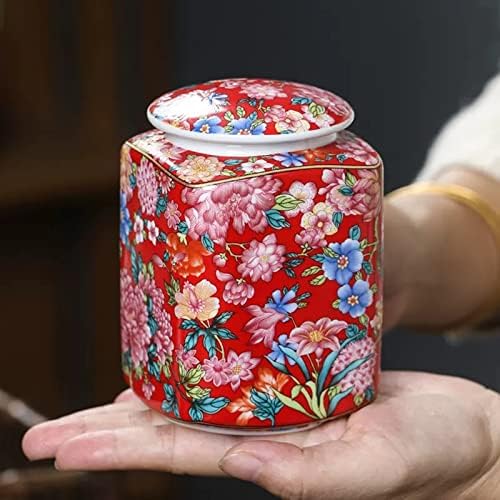 Kitchen Storage Jar Chinese Retro Red Patterned Ceramics Loose Tea Tin Storage Caddy Canister Container Tins Jar with Airtight Lid ﻿ Leaf Tea Jar - Image 6