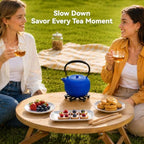 Cast Iron Teapot Set with 2 Cups, 34 oz (1000 ml) Japanese Tea Pot with Infuser for Loose Leaf Tea, Enamel Interior, Stovetop Compatible, Complete Tea Gift Set for Tea Lovers, Blue - Image 4