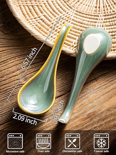 Gomakren Ceramic Asian Soup Spoons Set of 6, 6.5in Blue-Green Ramen Spoons & Pour Over Coffee Maker Ceramic Coffee Dripper, Single-Hole Cone - Image 3