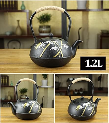 Tea Kettle,1.2L Cast Iron Teapot in Japanese Style,Tetsubin Tea Kettle with Stainless Steel Infuser,Die Casting Pattern Stove Safe Kettles,Iron Teapots(Color:M) (Size : F) - Image 2