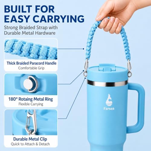 Farsea 40oz Insulated Stainless Steel Travel Tumbler with Handle & Straw - Image 4