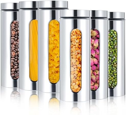 Mimorou 6 Pack 60 oz Airtight Stainless Steel Kitchen Canisters, Silver by Mimorou