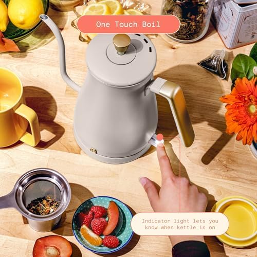 1 Liter Electric Gooseneck Kettle with Precision Pour Spout, Auto Shut Off, Cordless Design, 1200W (Porcini Taupe) - Image 4