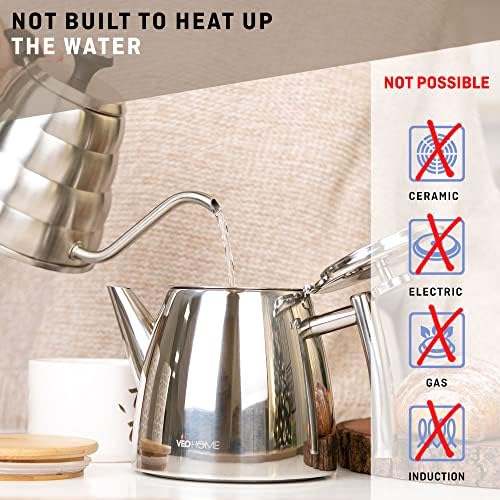 VeoHome Stainless Steel Tea Pot with Infuser - Keeps Heat Thanks to its Double Wall, Silver (0.5 Liter (17 oz))… - Image 4