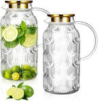 Buaic 2 PACK Glass Pitcher with Lid, 68 oz Vintage Water Carafe for Fridge by Buaic